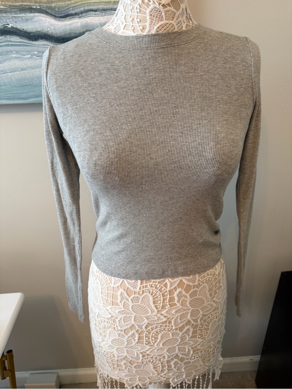 Hollister Classic Grey Ribbed Long-Sleeve Baby Tee